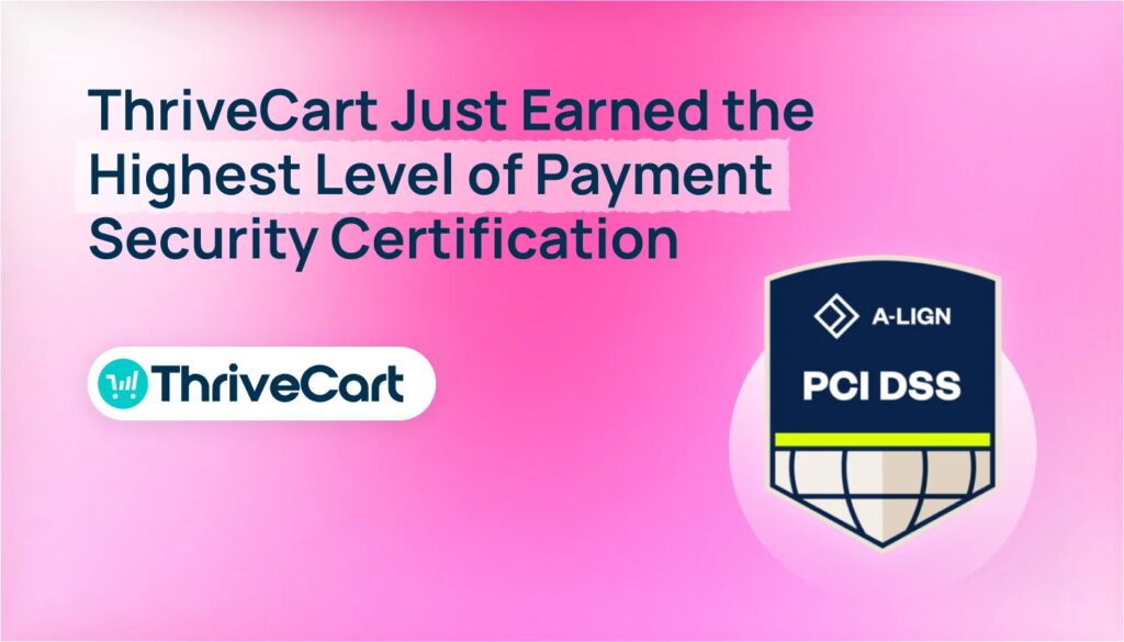 The A-LIGN PCI-DSS badge alongside the words 'ThriveCart Just Earned the Highest Level of Payment Security Certification'